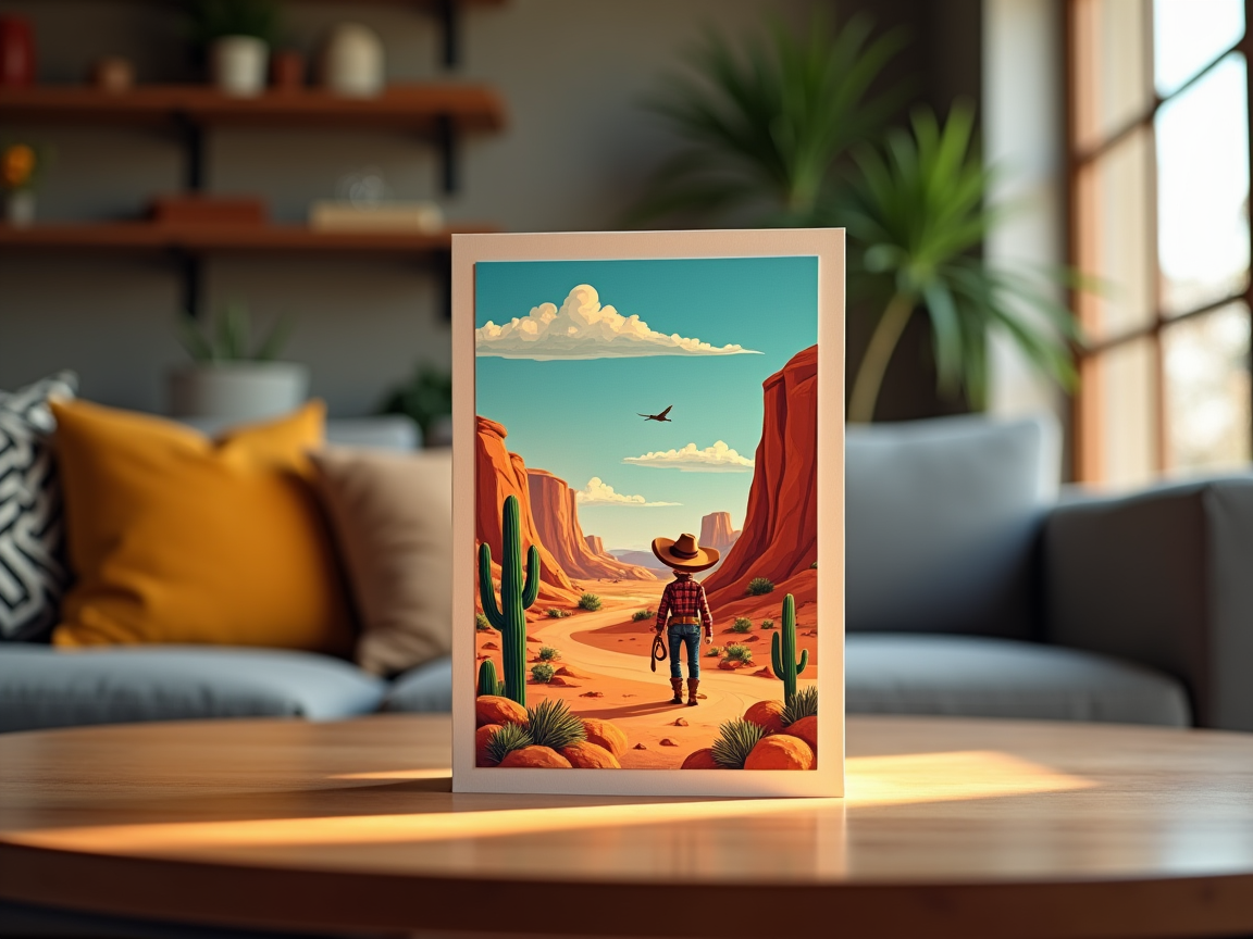 Personalized AI-generated greeting card displayed on a wooden table